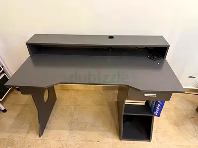 Study table/ computer desk with raised shelf and storage cubby