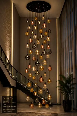 Modern Staircase Chandelier with 50 Glass Globes