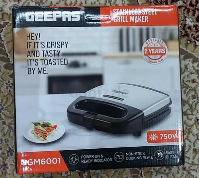 Geepas Stainless Steel Grill Maker 750W - Model GGM6001 (Like New Box)