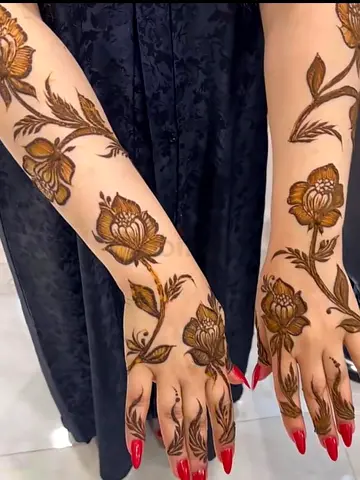 Bridal-style floral mehndi (henna) arm and hand design - ready to apply