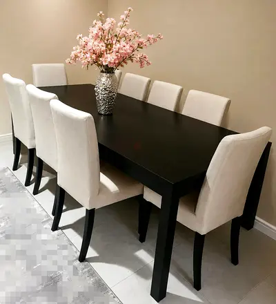 Solid wood Extendable dining table with 8 chairs IKEA like new