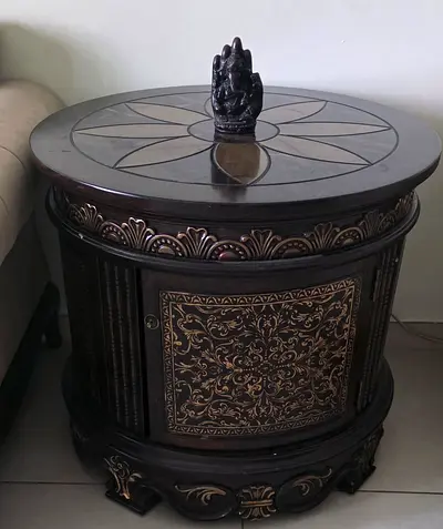 Round Ornate antique Wooden Side Table