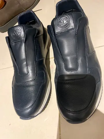 Mens slip-on casual sneakers, navy leather, size 45