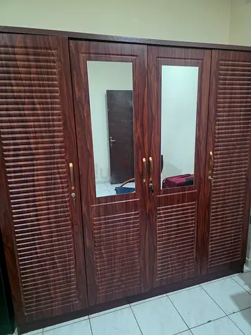 Large 4-Door Wooden Wardrobe with Mirrors - Good Condition