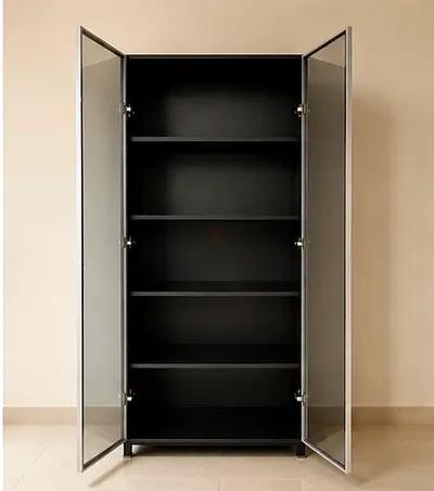 Tall Black Storage Cabinet with Glass Doors - 5 Shelves