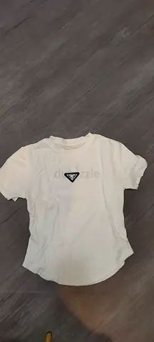 White Prada-style Logo T-shirt - womens Casual Tee