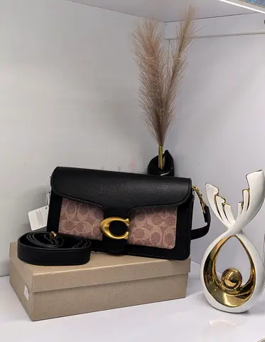 Master copy Coach Tabby Shoulder Bag - Black Leather with Signature Canvas Panel