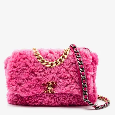 Chanel Pink Shearling Medium 19 Flap Shoulder Bag