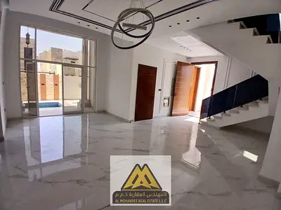 An exceptional opportunity to own a luxury villa located on the corner of two streets in one of the best locations in Al Zahia, with classic super del