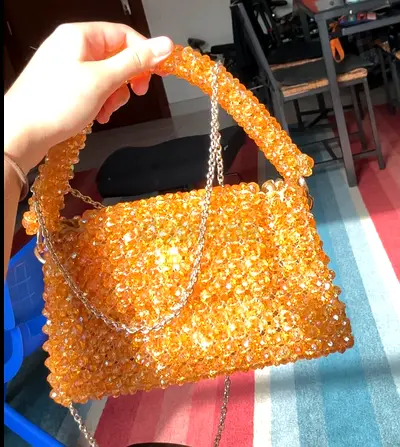 Handmade Amber Beaded Handbag with Chain Strap