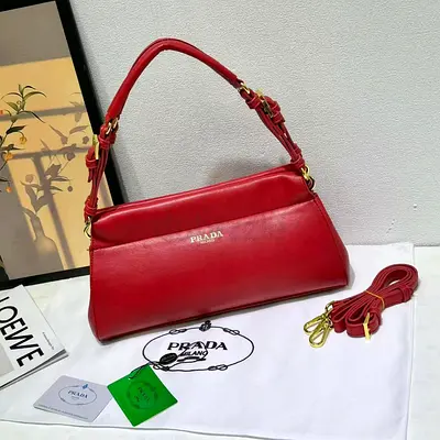 Master copy of Red Prada Shoulder Bag with Detachable Strap - Excellent Condition