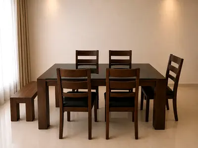 Set of 5 Wooden Dining Chairs with Bench