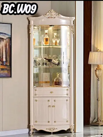 White Classic Glass Display Cabinet with Drawers (Tall Curio Cabinet)
