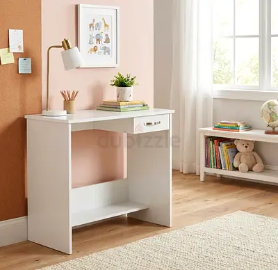 Compact white study desk with single drawer - never opened