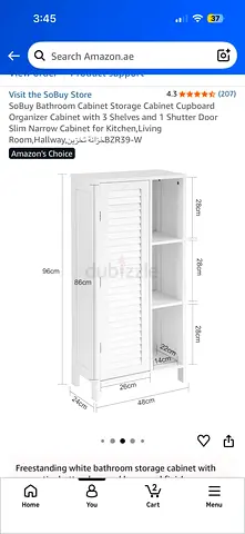White Freestanding Bathroom Cabinet with Shutter Door and Open Shelves