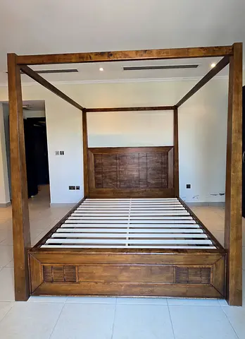 Solid Wood Four-Poster 185x 210 Bed Frame - Rustic Finish from The Home Store