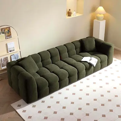 Modern tufted 3-seater lounge sofa in olive green