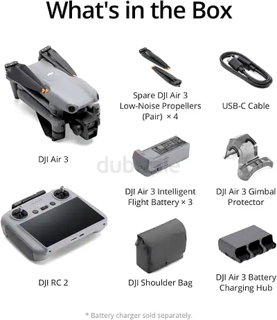 DJI Air 3 Drone Bundle with RC 2, 3 Batteries  Accessories