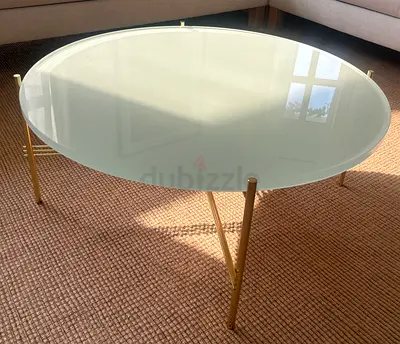GUBI Round Glass Coffee Table with Gold Legs - Modern Minimalist