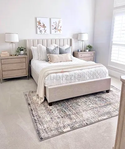Modern Grey Upholstered Bed Frame with Headboard - Queen