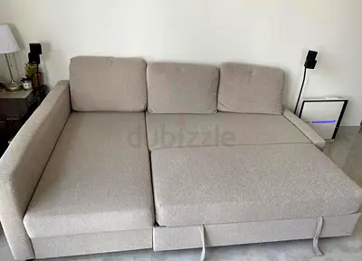 Comfortable 3-Seater Sofa Bed in Beige Fabric
