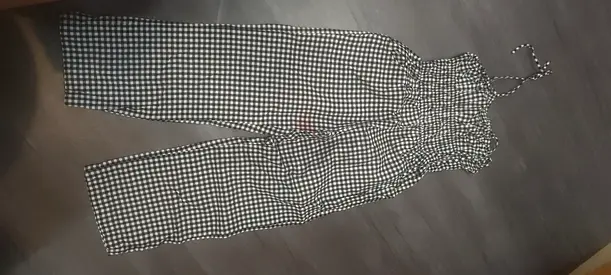 Black white gingham womens sleeveless jumpsuit, size S pure cotton