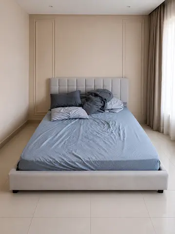 Upholstered Double Bed Frame with Headboard — Neutral Light Grey