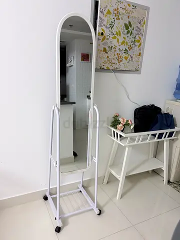 White Full Length Standing Mirror on Wheels