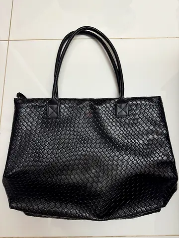 Black woven large tote bag