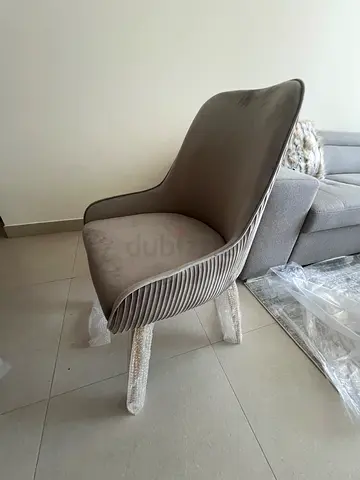 Marina Home - Luxury Grey Velvet Dining Chair with Ribbed Back  Pull out handle - 8 Chairs