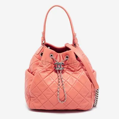 Chanel Pink Quilted Leather Drawstring Bucket Bag