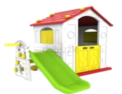 Kids Playhouse with Slide and Climbing Wall - Plastic Outdoor Playset