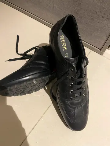 GEOX Respira mens black leather lace-up shoes, size 47