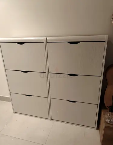 Set of 2 White 3-Tier Shoe Cabinets - Slim, Wall-Fitting Design