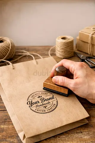 Set of Branded Kraft Paper Bags with Custom Stamp