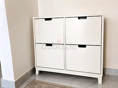 White 4-Compartment Shoe Cabinet / Storage Cabinet
