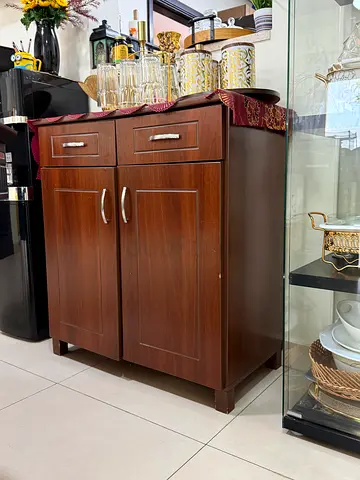Compact Wooden Kitchen Cabinet with Drawers - Dark Brown very strong