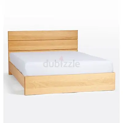 Oak Finish Wooden Platform Bed Frame with Headboard