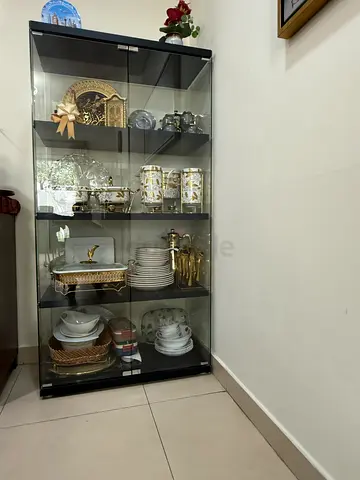 Glass Display Cabinet with Black Frame — 3-Shelf China Cabinet