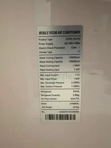 Mobile room air conditioner (portable) - working unit