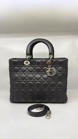 Dior Leather Large Lady Dior Tote Gray