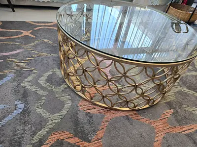 Round Gold Metal and Glass Coffee Table — Decorative Center Table