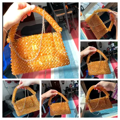 Handmade Amber Beaded Handbag with Chain Strap