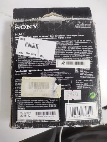 Sony 2TB External Hard Drive USB 3.0 (HD-E2) – Working