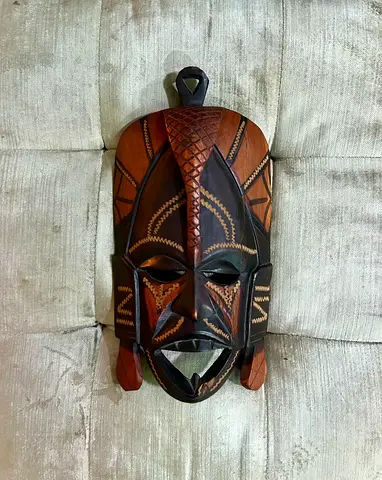 Jambo Kenya vintage Hand-carved African Wooden Tribal Mask — Decorative Collectible