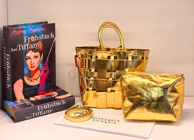 Set of Gold Bottega-style Tote and Pouch – Like New