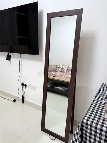 Modern Full Length Standing Mirror with Brown Wooden Frame