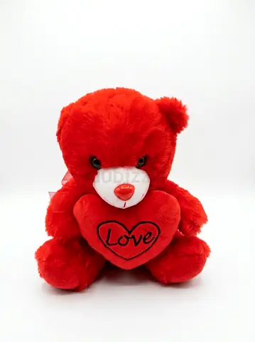 Red Plush Teddy Bear Holding Love Heart - Small Stuffed Toy