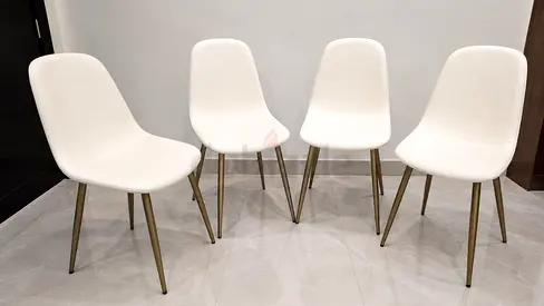 Set of 4 White Modern Dining Chairs with Gold Legs