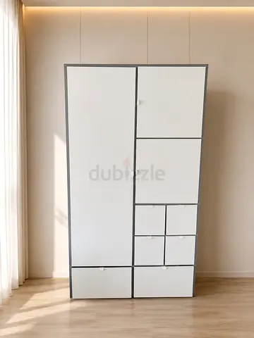 Modern White and Grey Wardrobe with Storage Drawers